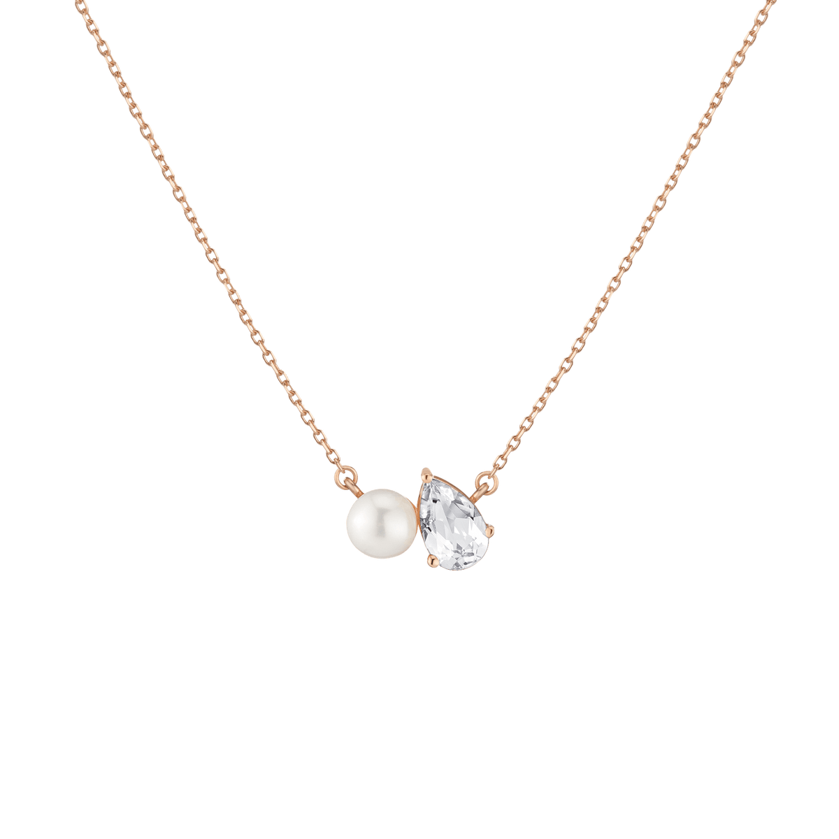 Pearl Toi et Moi Necklace Vermeil 14k 18k Rose Gold White Sapphire