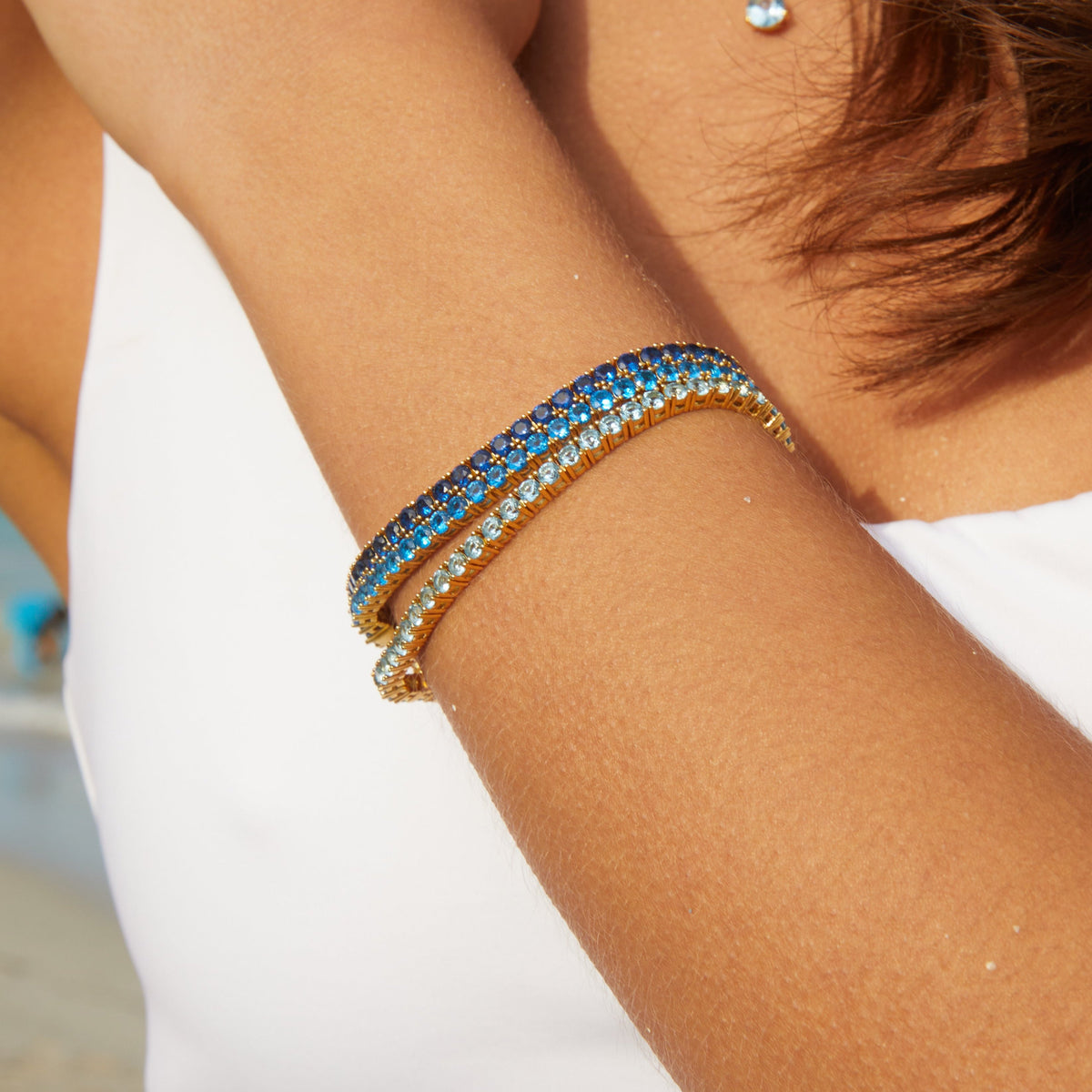 Lab Grown Blue Topaz Tennis Bracelet