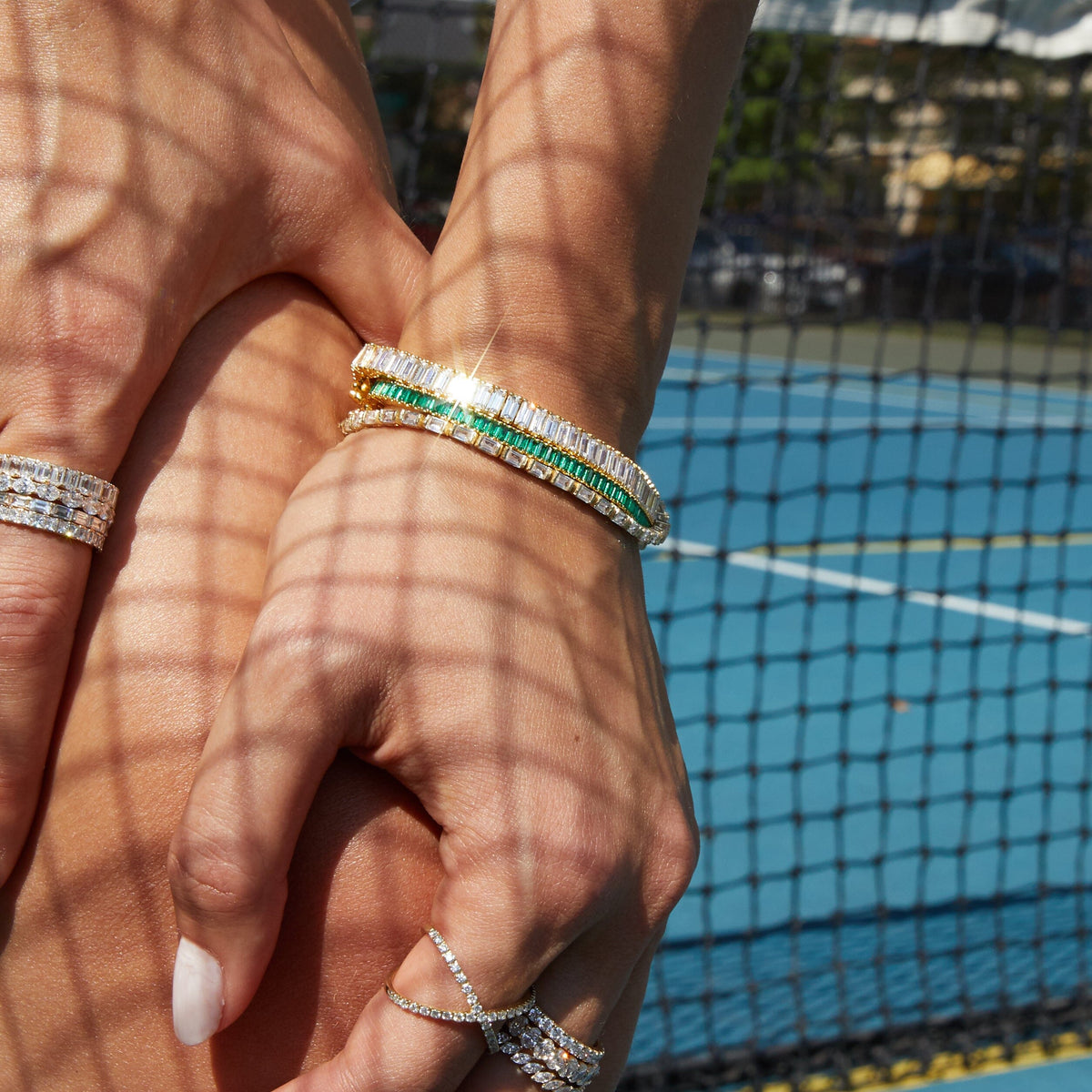 14K Gold Emerald Color Stoned Tennis Bracelet White Gold