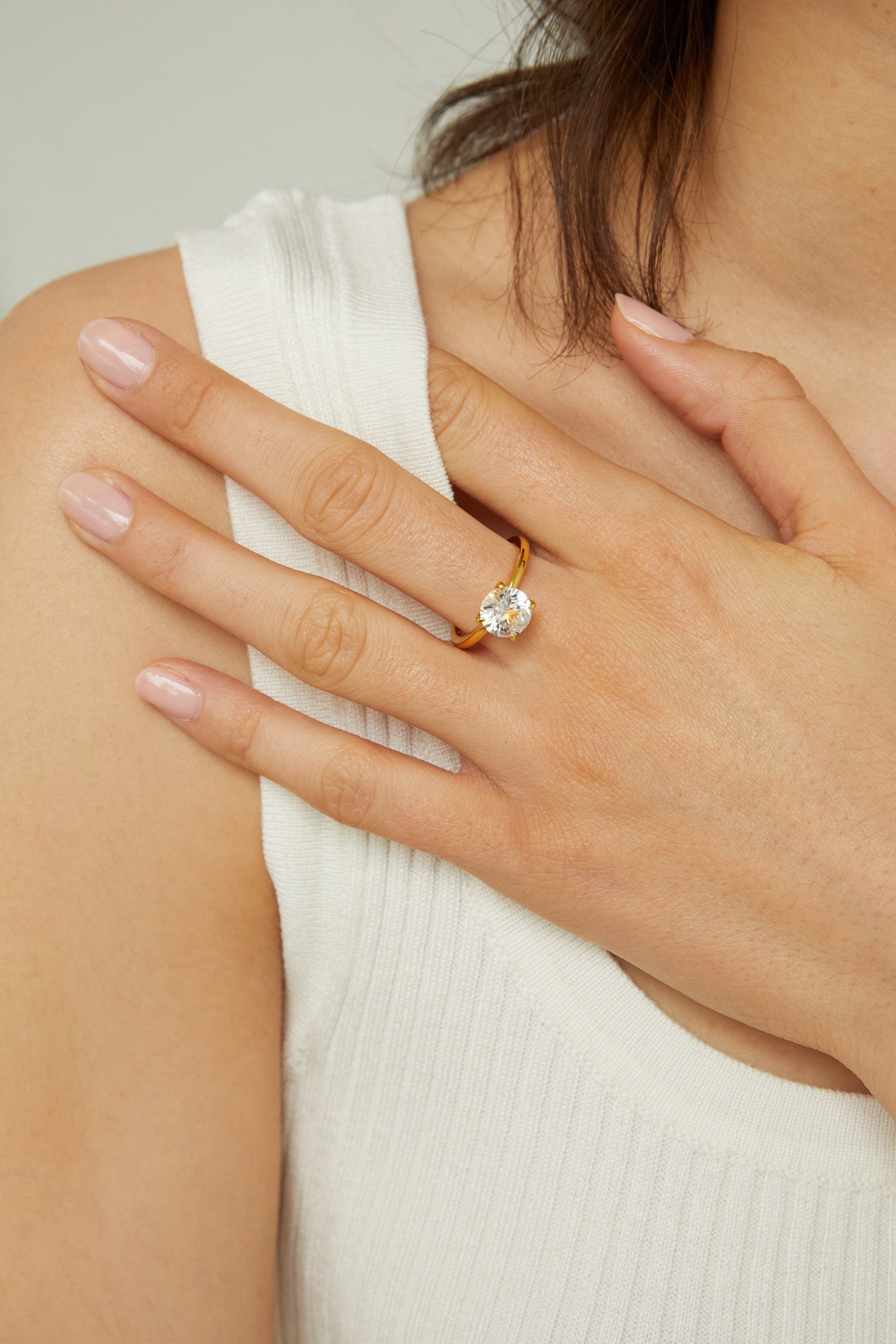 Round White Sapphire Solitaire Ring