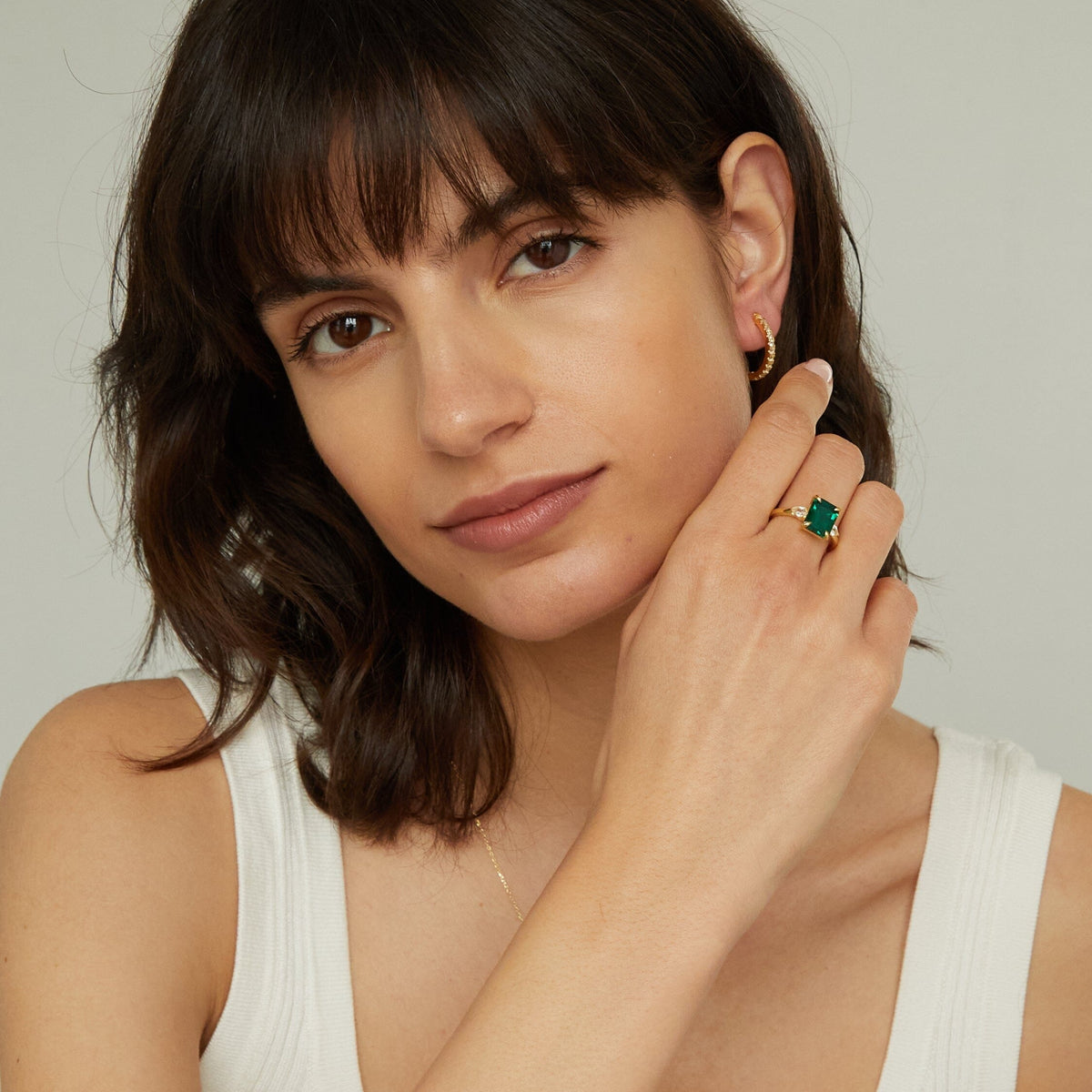 Emerald Gemstone Cocktail Ring - White Sapphire