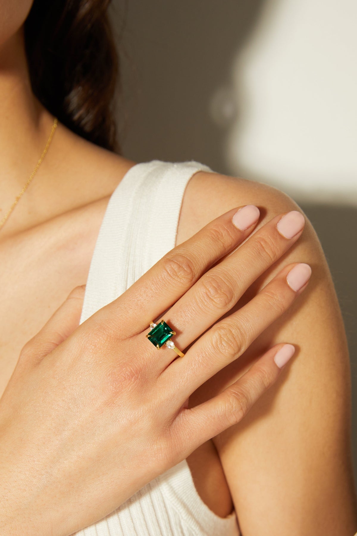 Emerald Gemstone Cocktail Ring - White Sapphire