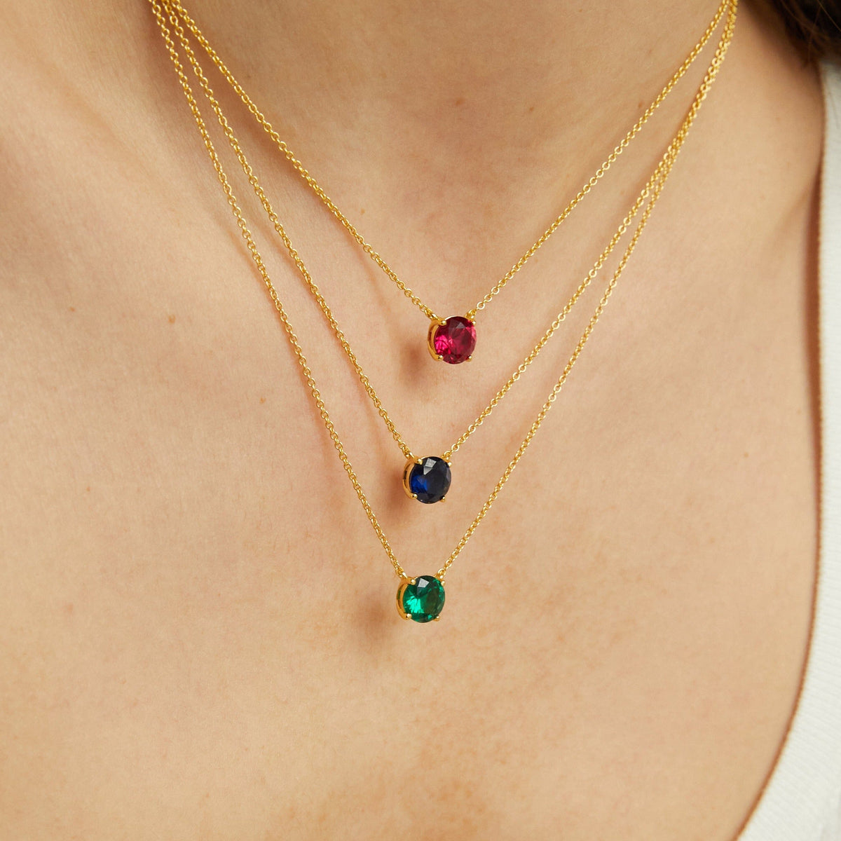 Round Gemstone Solitaire Necklace