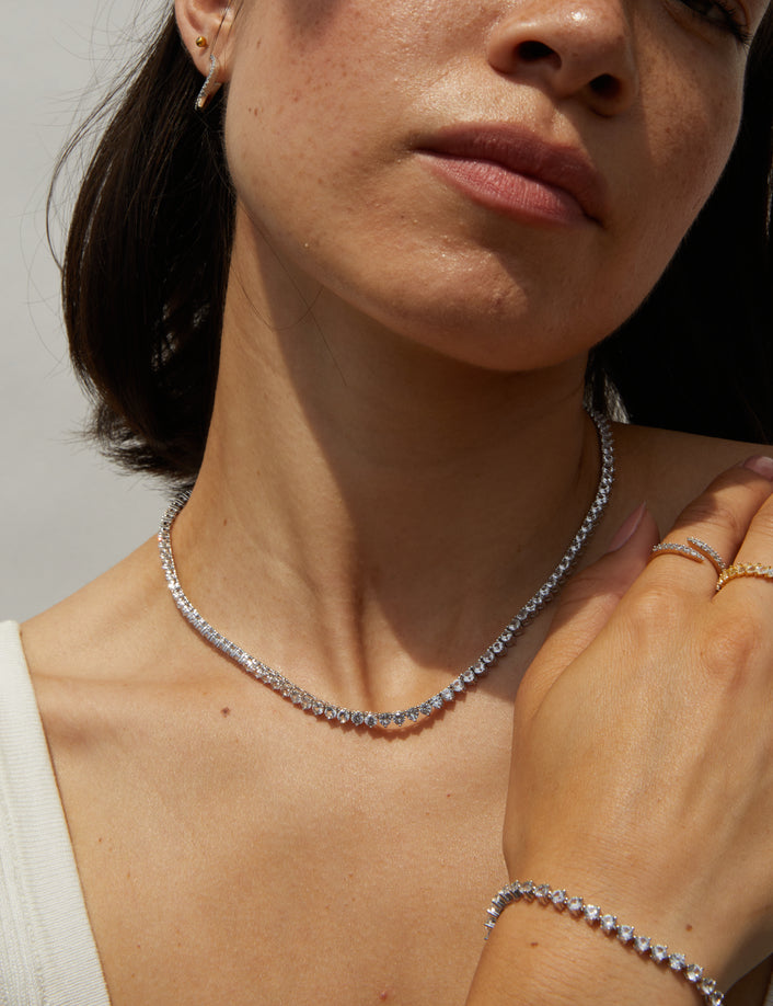 White Sapphire Three-Prong Tennis Necklace