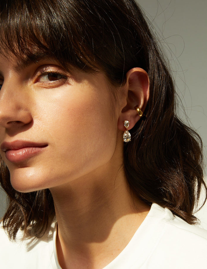 Lab Grown White Sapphire Pear Drop Earrings