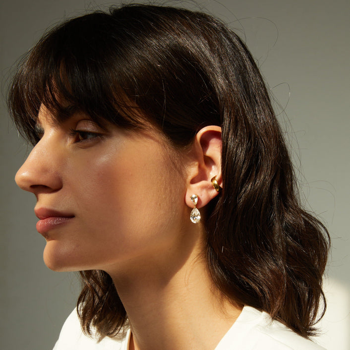 Lab Grown White Sapphire Pear Drop Earrings