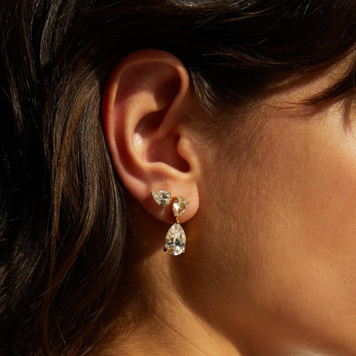 Lab Grown White Sapphire Pear Drop Earrings