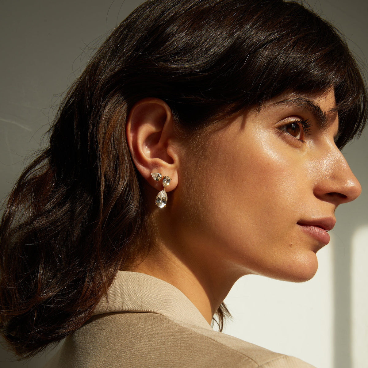 Lab Grown White Sapphire Pear Drop Earrings