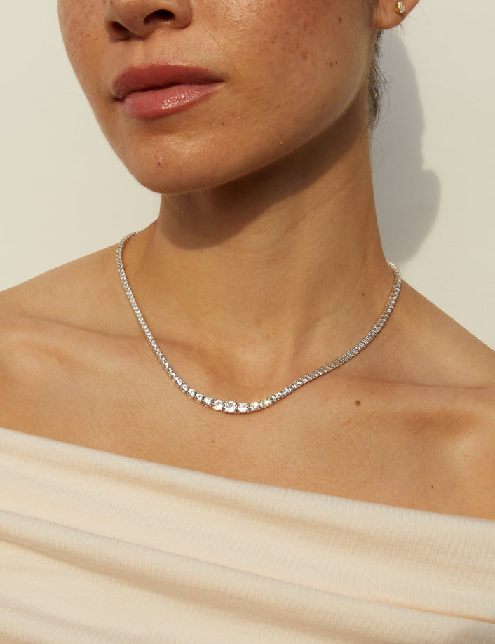 White Sapphire Graduated Modern Tennis Necklace