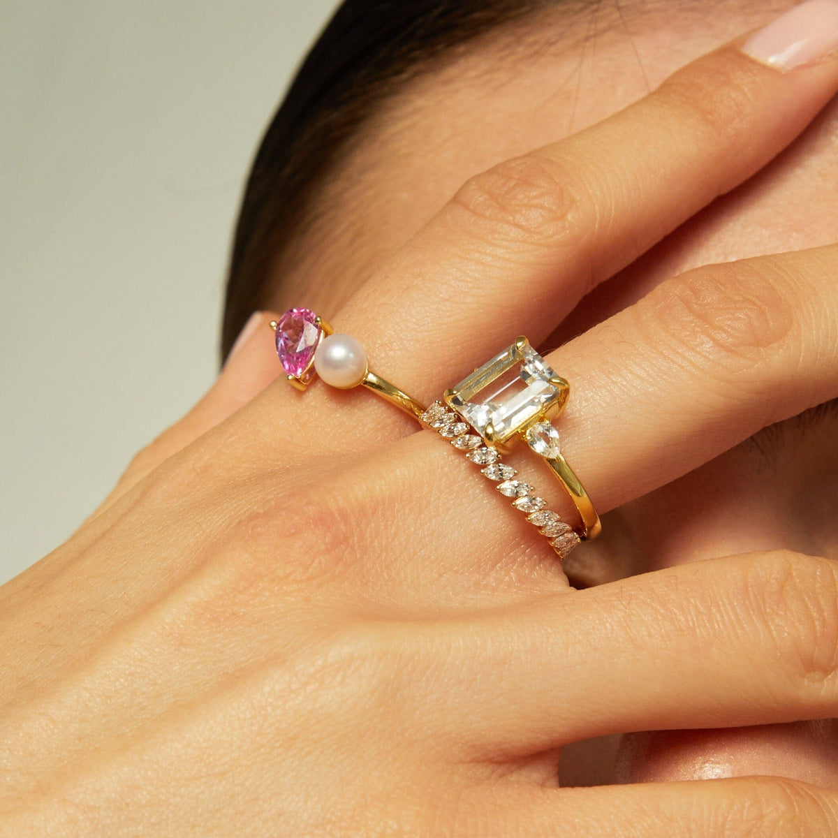 Emerald Gemstone Cocktail Ring - White Sapphire