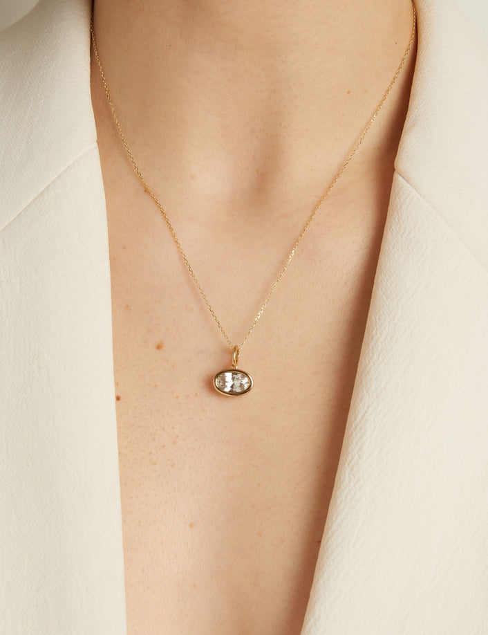 Oval Lab Grown White Sapphire Bezel Pendant