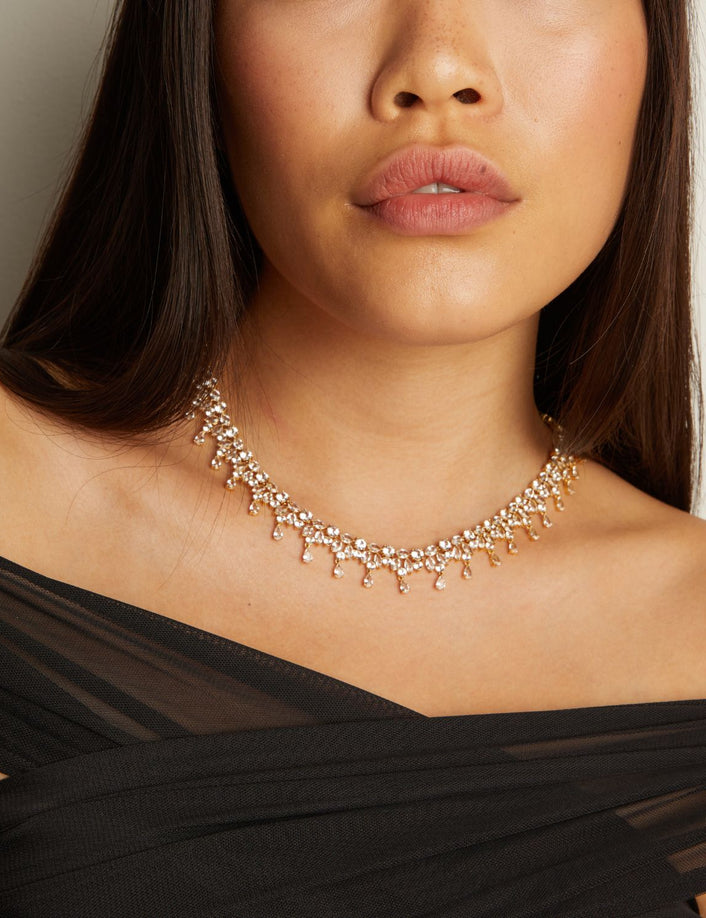 Lab Grown White Sapphire Teardrop Tennis Necklace