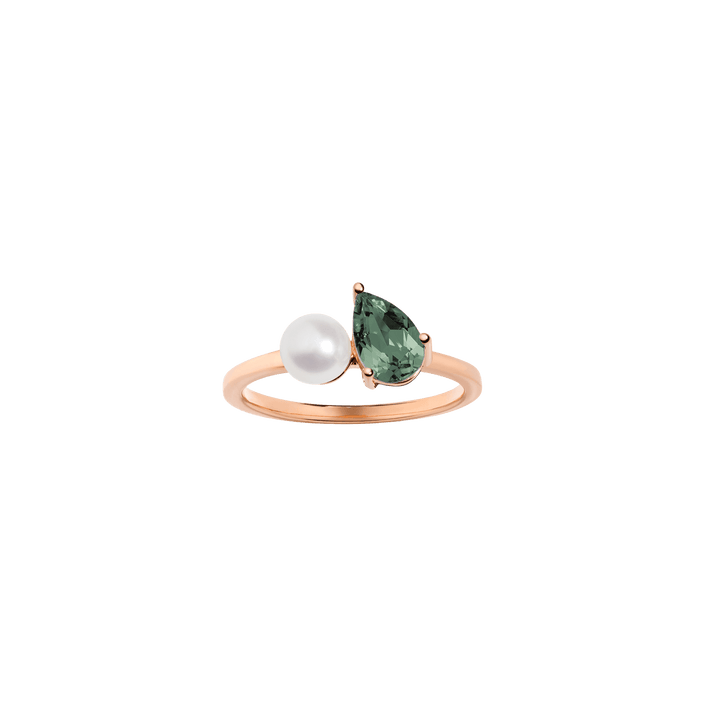 Pearl Toi et Moi Ring Vermeil 14k 18k Rose Gold Green Tourmaline