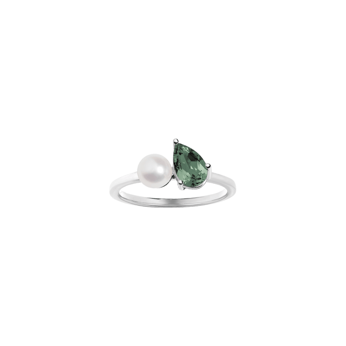 Pearl Toi et Moi Ring Vermeil 14k 18k White Gold Green Tourmaline