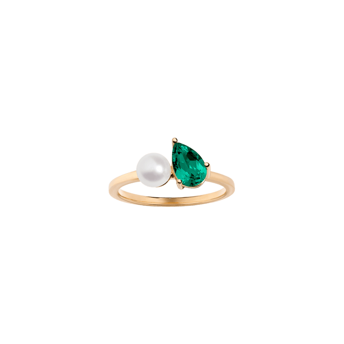 Pearl Toi et Moi Ring Vermeil 14k 18k Yellow Gold Green Emerald First