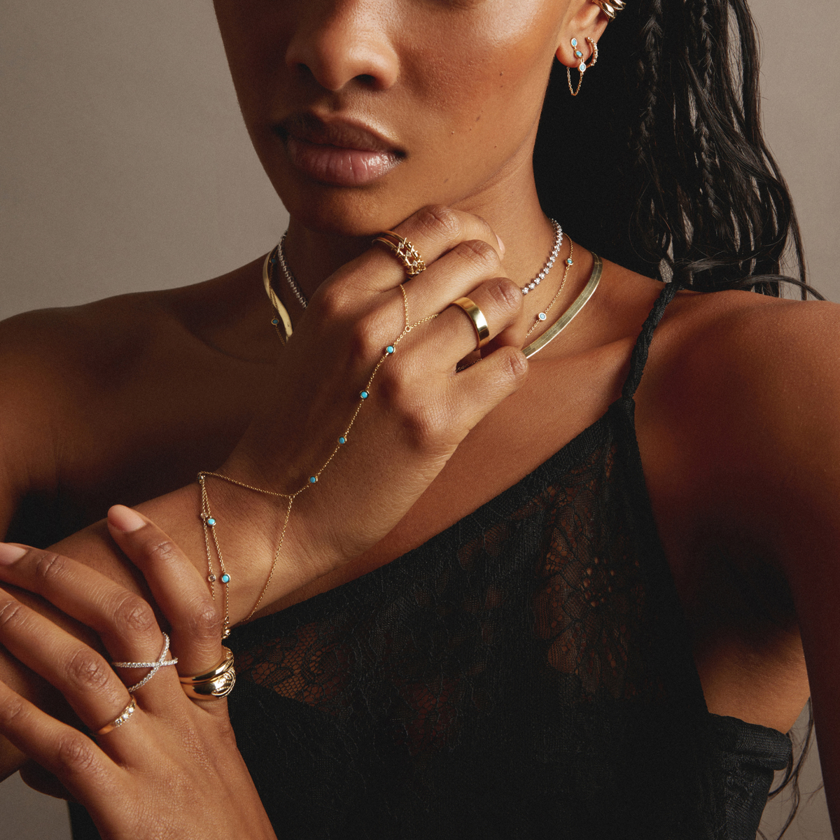Aurate x Frye: Turquoise Station Hand Chain Bracelet