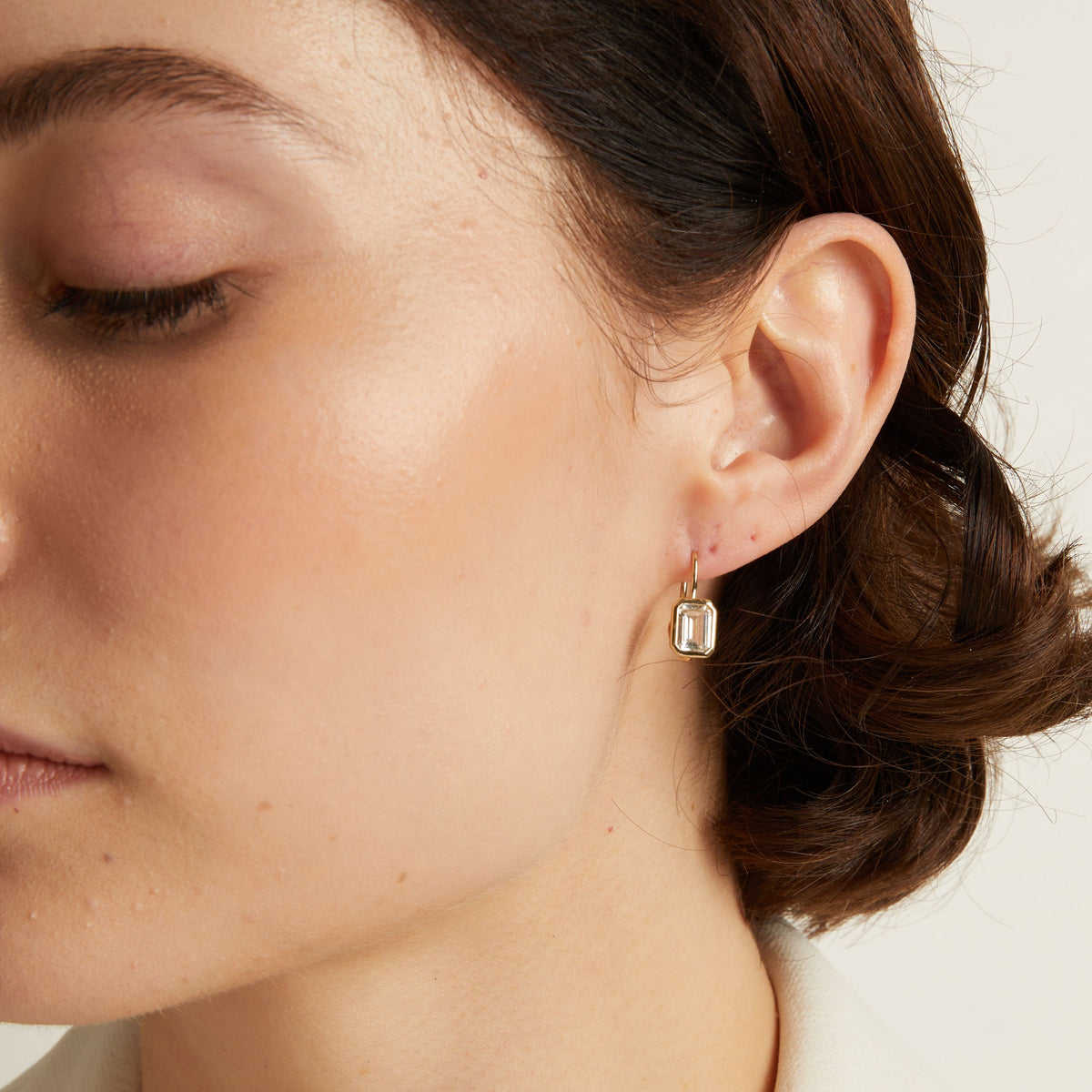 Emerald Lab Grown White Sapphire Bezel Drop Earrings