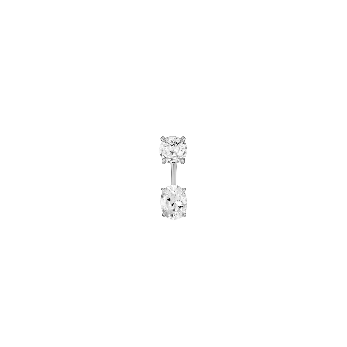 Lab Grown Diamond Ear Jacket 14k White Gold 1ct Round Top 1ct Oval Bottom