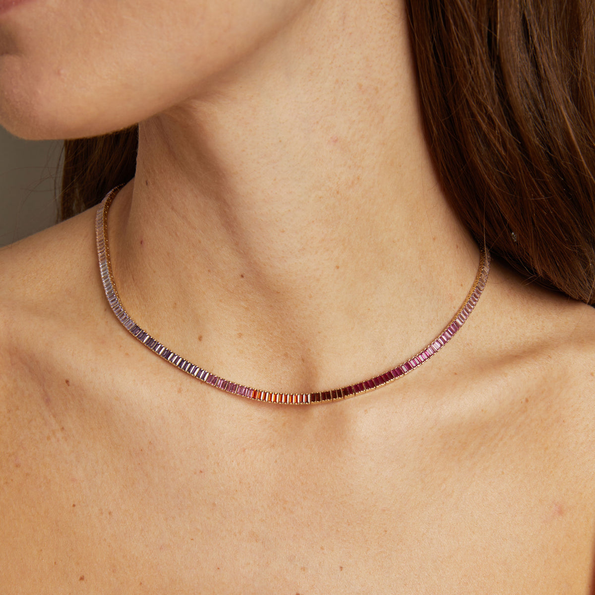 Pink Ombré Baguette Tennis Necklace