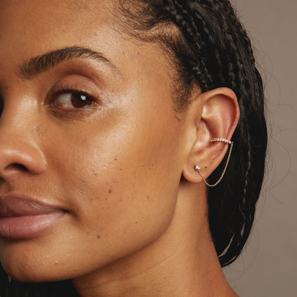 Aurate x Frye: Lab Grown White Sapphire Stud and Ear Cuff