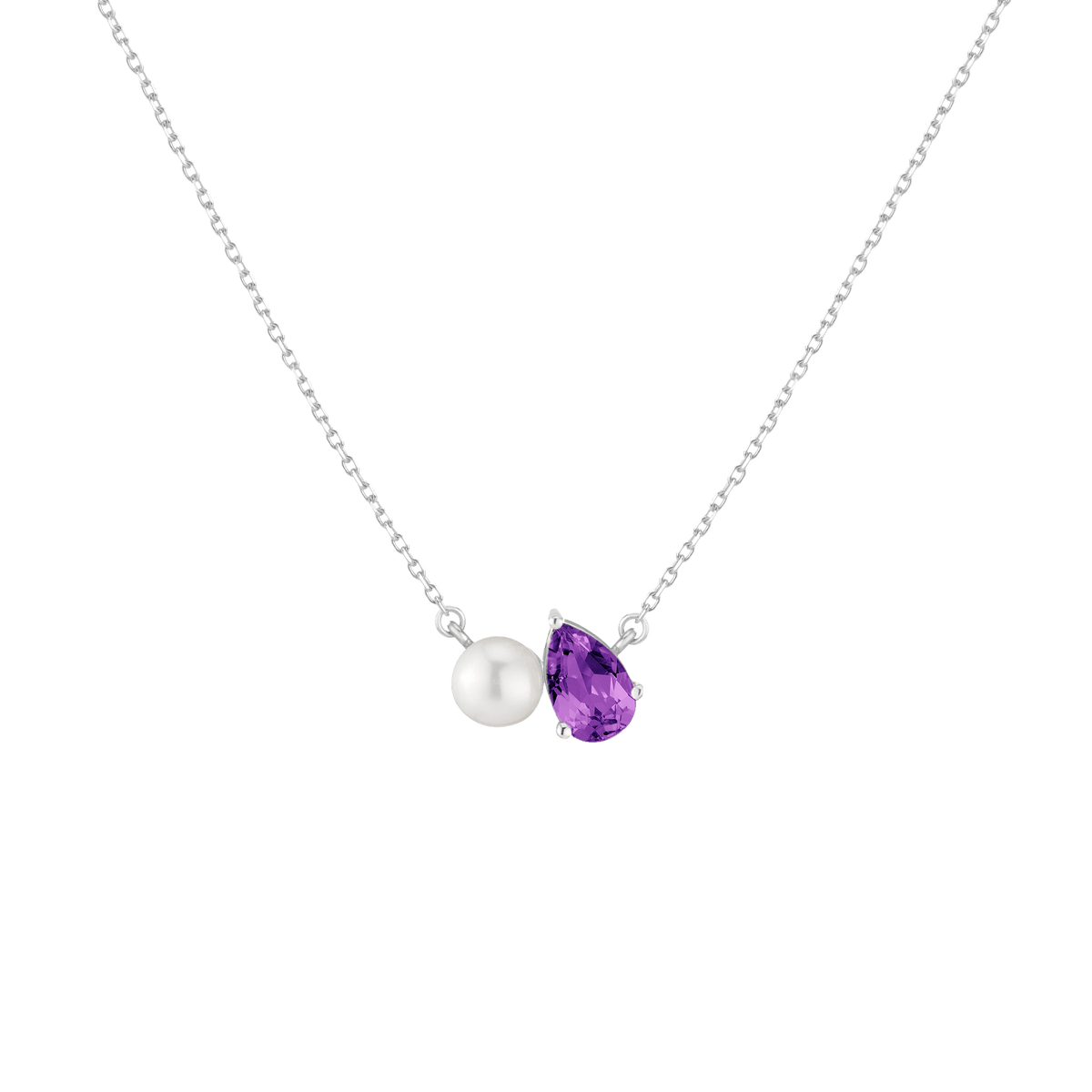 Pearl Toi et Moi Necklace Vermeil 14k 18k White Gold Purple Amethyst