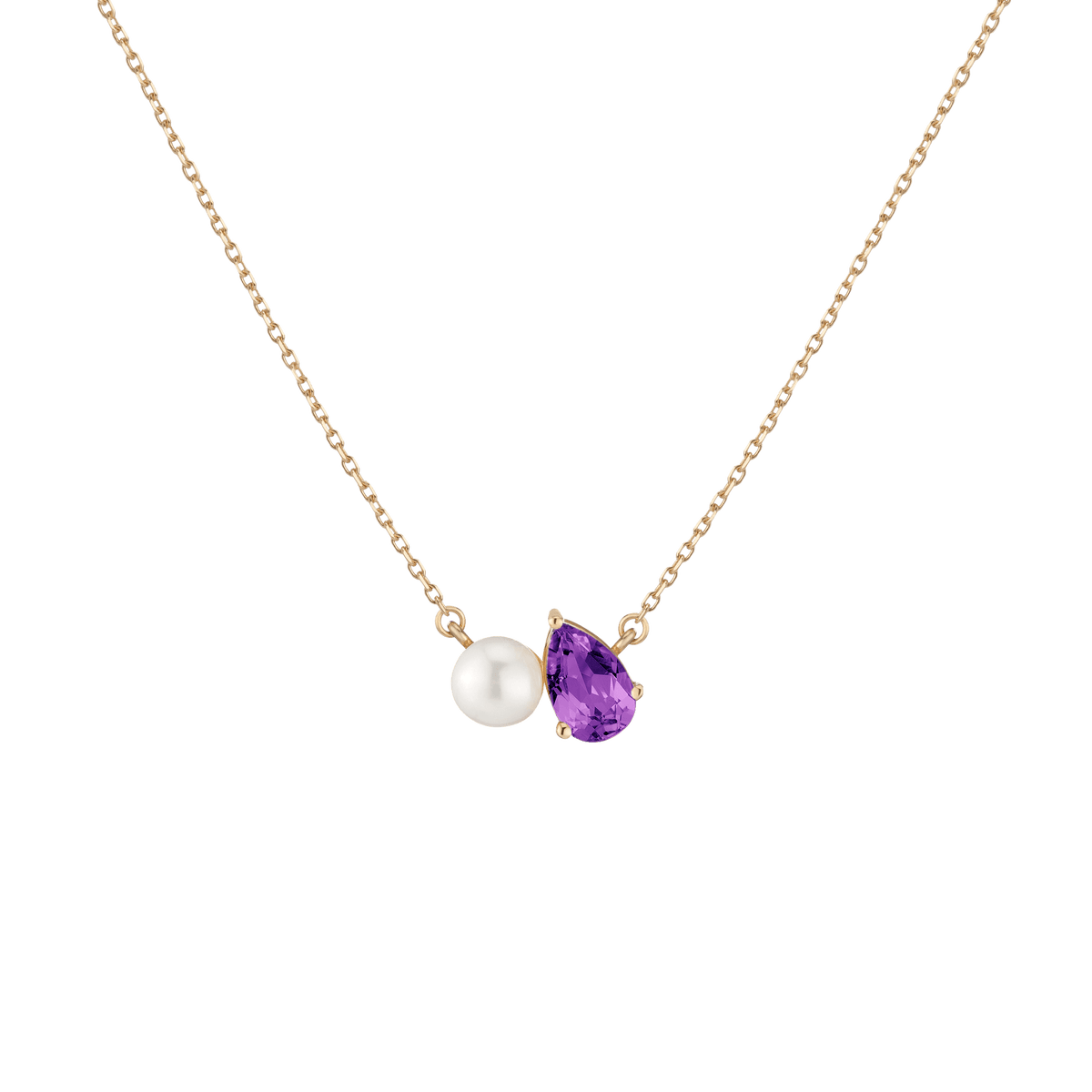 Pearl Toi et Moi Necklace Vermeil 14k 18k Yellow Gold Purple Amethyst