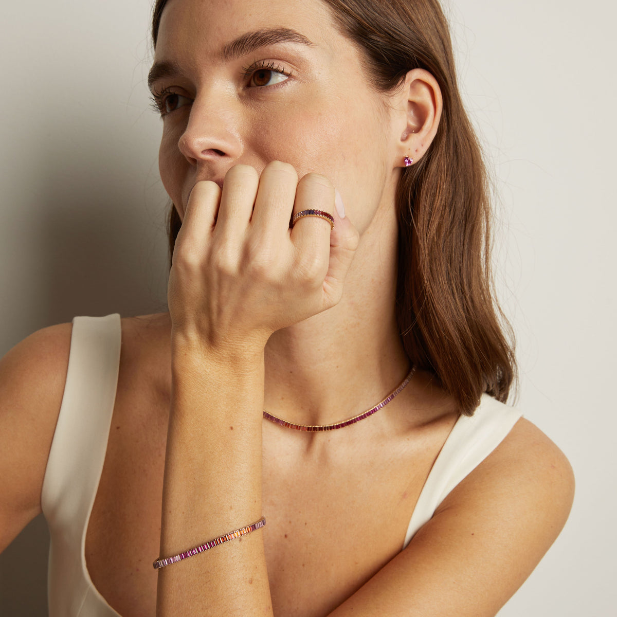 Pink Ombré Baguette Tennis Necklace