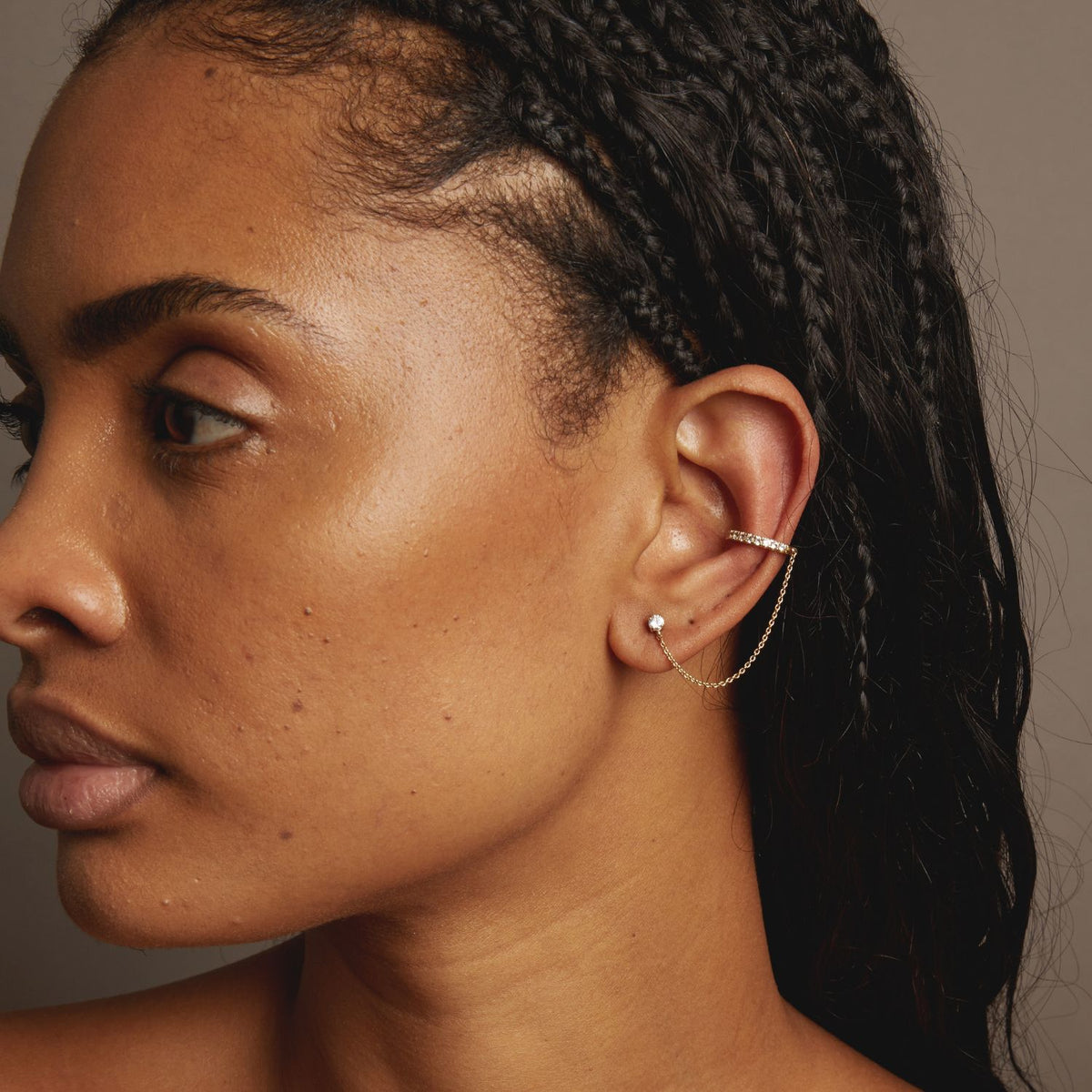 Aurate x Frye: Lab Grown White Sapphire Stud and Ear Cuff