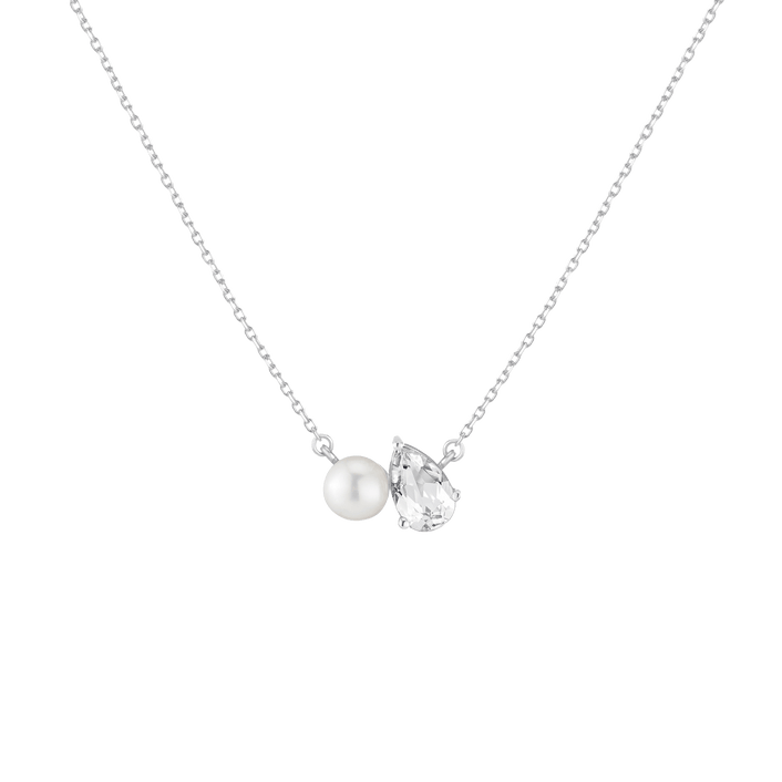 Pearl Toi et Moi Necklace  - White Sapphire 14k White Gold First
