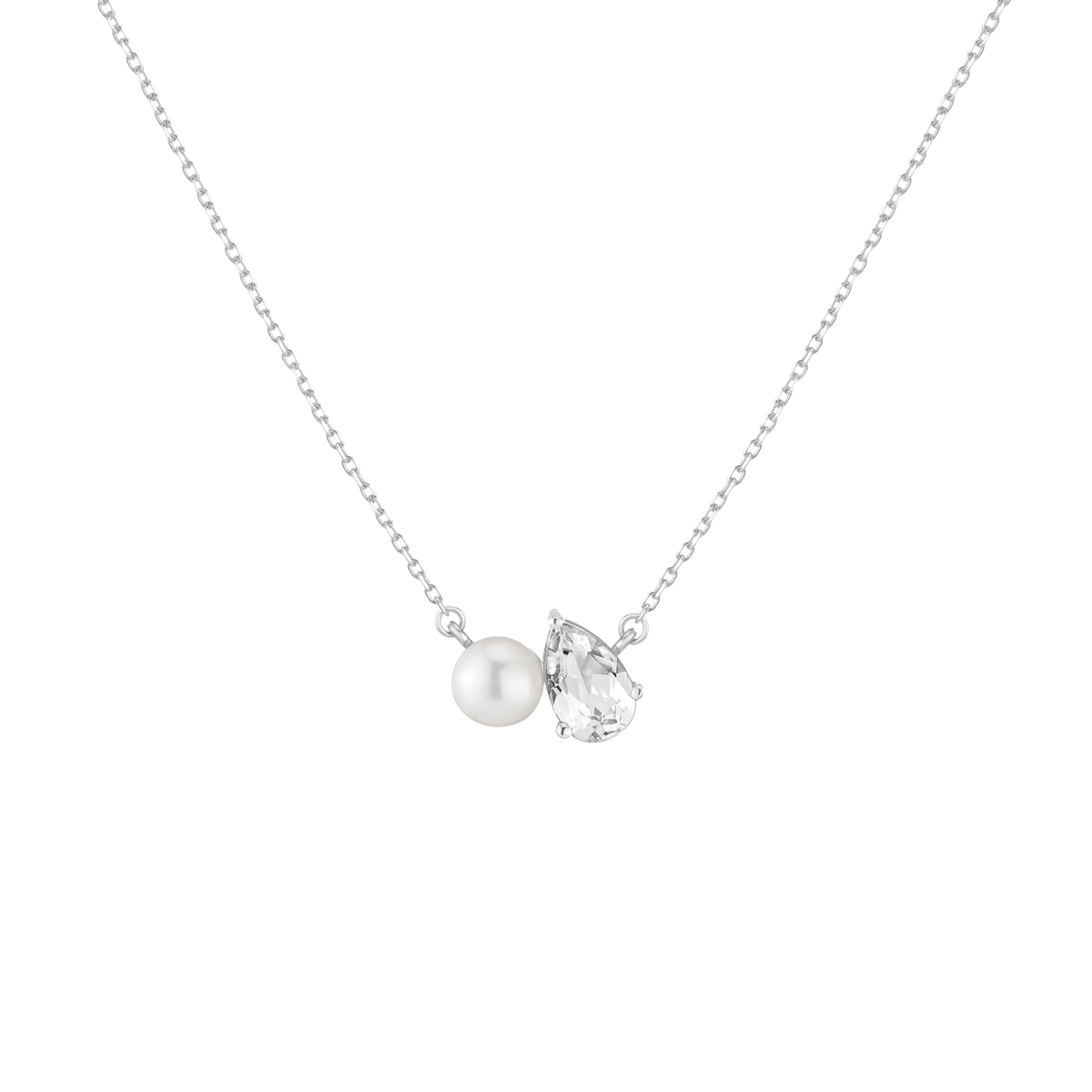 Pearl Toi et Moi Necklace Vermeil 14k 18k White Gold White Sapphire