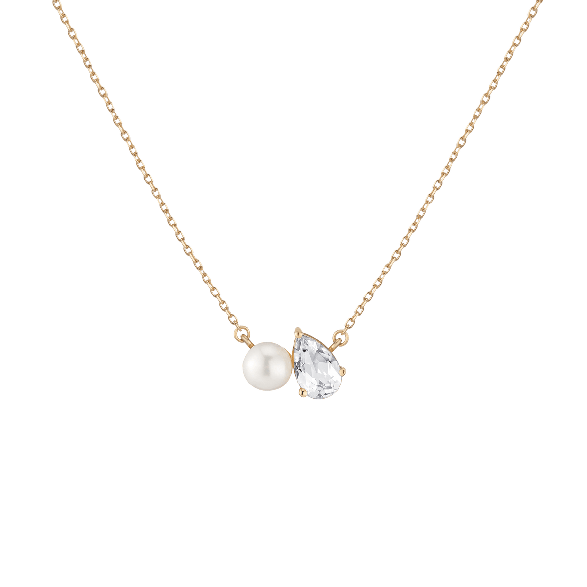 Pearl Toi et Moi Necklace Vermeil 14k 18k Yellow Gold White Sapphire