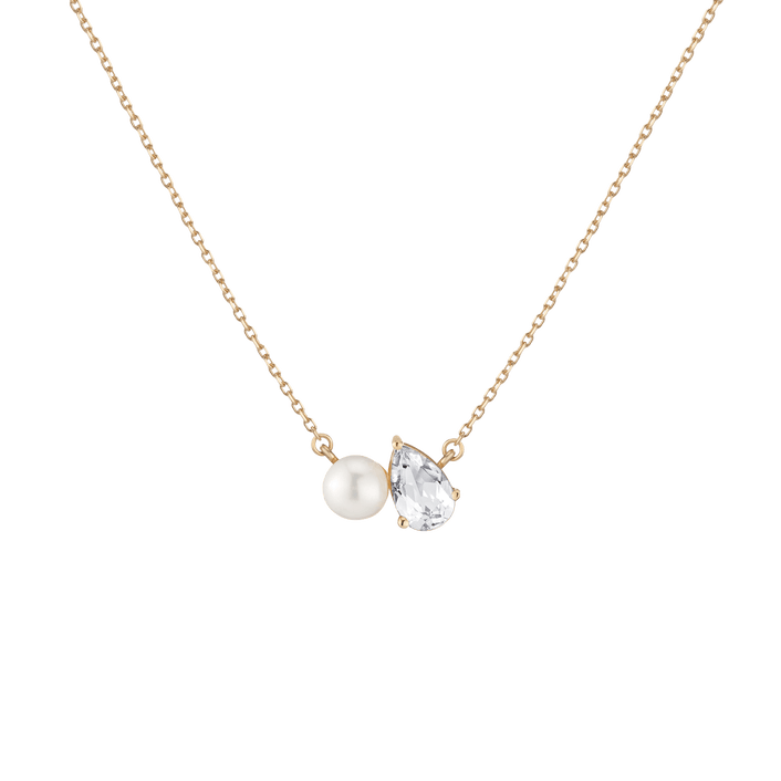 Pearl Toi et Moi Necklace Vermeil 14k 18k Yellow Gold White Sapphire