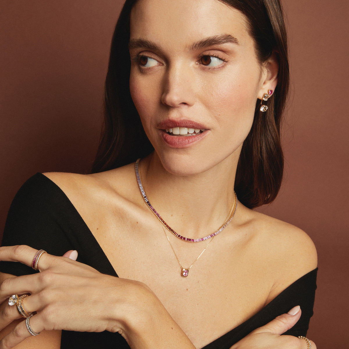 Pink Ombré Baguette Tennis Necklace