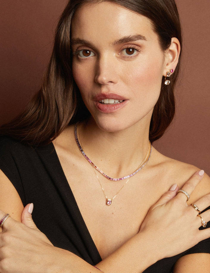 Pink Ombré Baguette Tennis Necklace