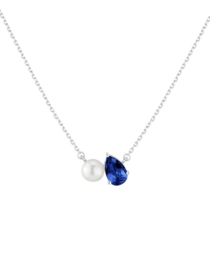 Pearl Toi et Moi Necklace Vermeil 14k 18k White Gold Blue Sapphire First