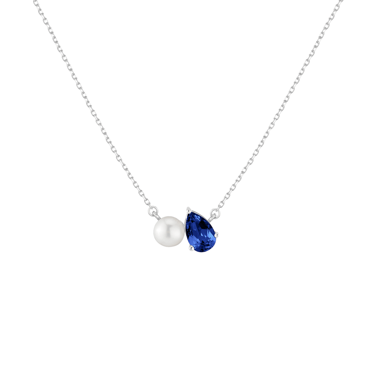 Pearl Toi et Moi Necklace - Blue Sapphire Vermeil White Gold First
