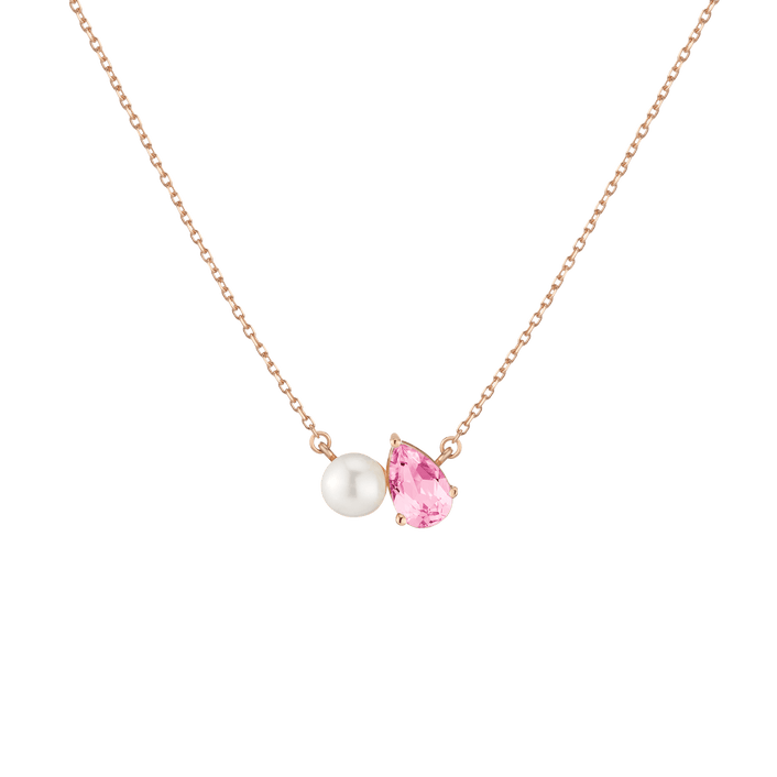 Pearl Toi et Moi Necklace Vermeil 14k 18k Rose Gold Pink Sapphire