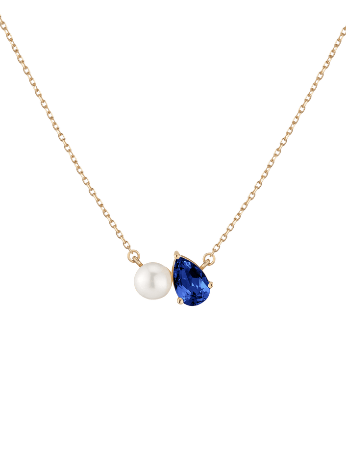 Pearl Toi et Moi Necklace Vermeil 14k 18k Yellow Gold Blue Sapphire First