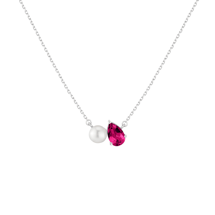 Pearl Toi et Moi Necklace Vermeil 14k 18k White Gold Red Ruby