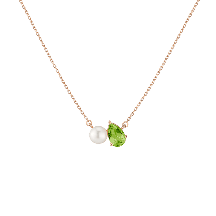 Pearl Toi et Moi Necklace Vermeil 14k 18k Rose Gold Green Peridot