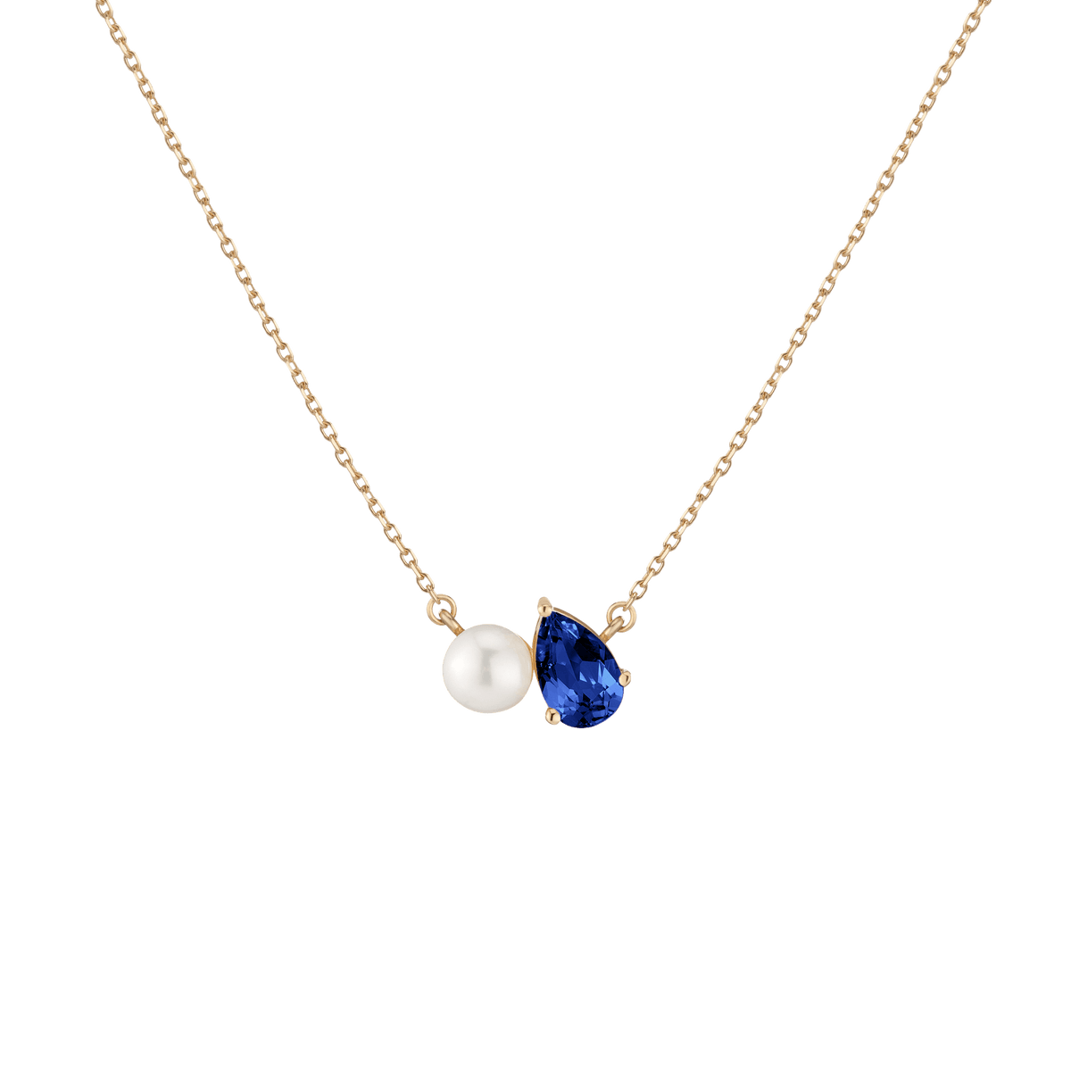 Pearl Toi et Moi Necklace - Blue Sapphire 14k Yellow Gold First