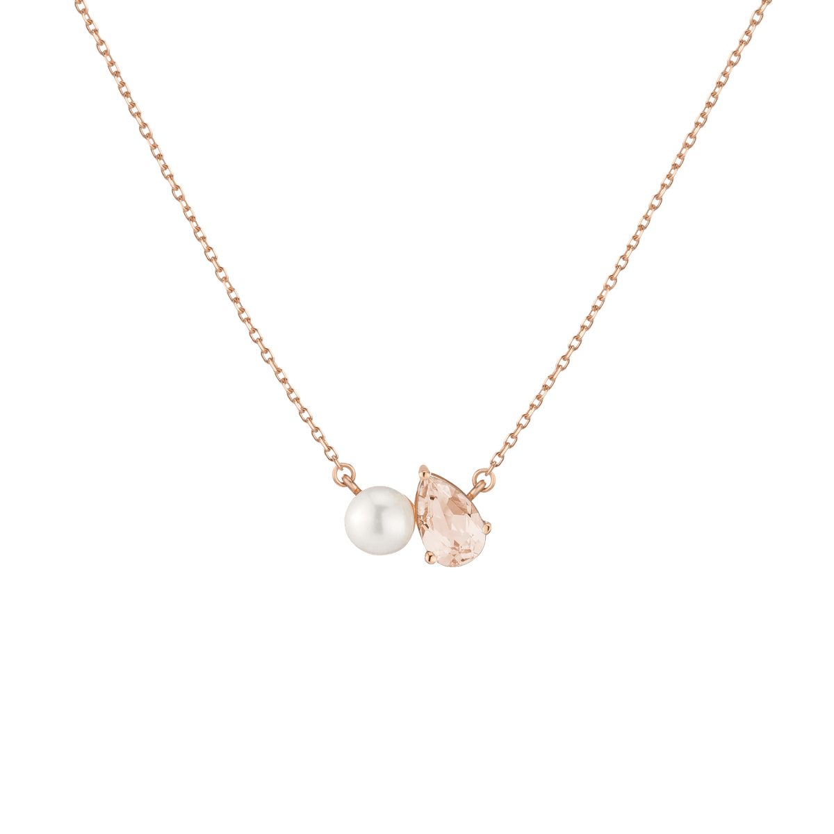 Pearl Toi et Moi Necklace Vermeil 14k 18k Rose Gold Pink Morganite