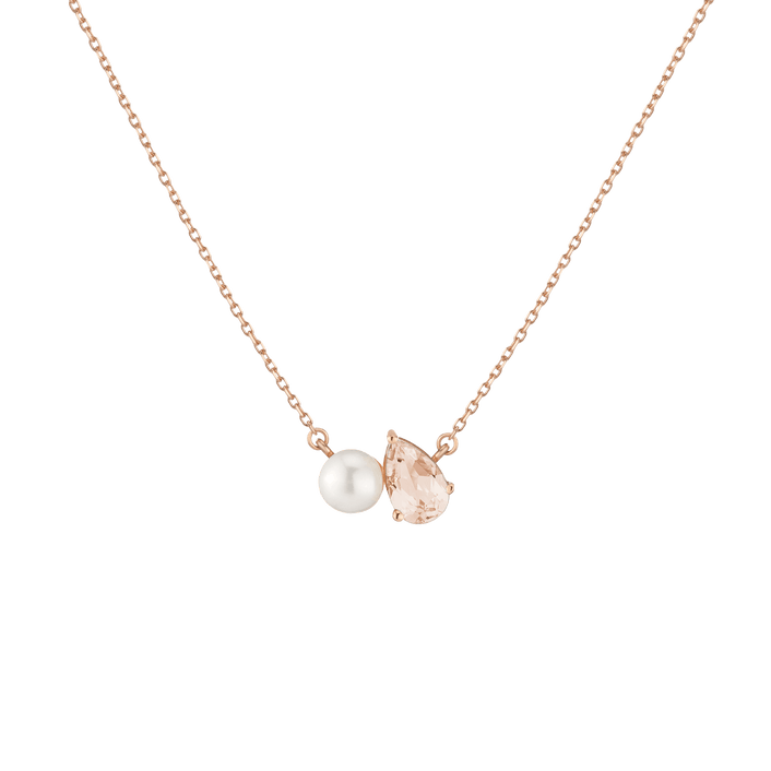 Pearl Toi et Moi Necklace Vermeil 14k 18k Rose Gold Pink Morganite