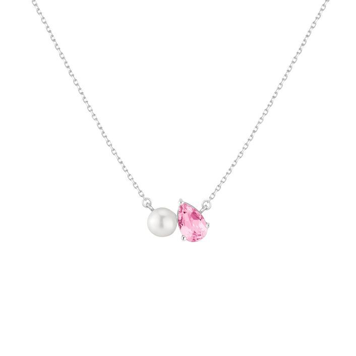 Pearl Toi et Moi Necklace Vermeil 14k 18k White Gold Pink Sapphire