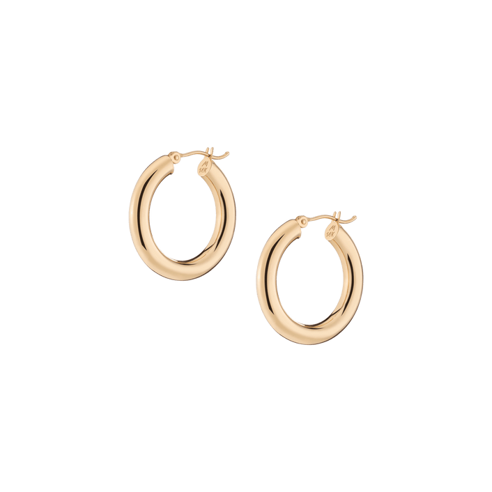 Gold Hoop Earrings - 4mm 14k Yellow Gold Pair Single 25mm First