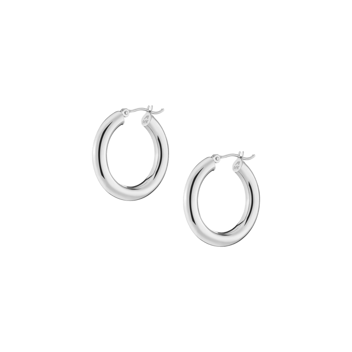 Gold Hoop Earrings - 4mm 14k White Gold Pair Single 25mm First