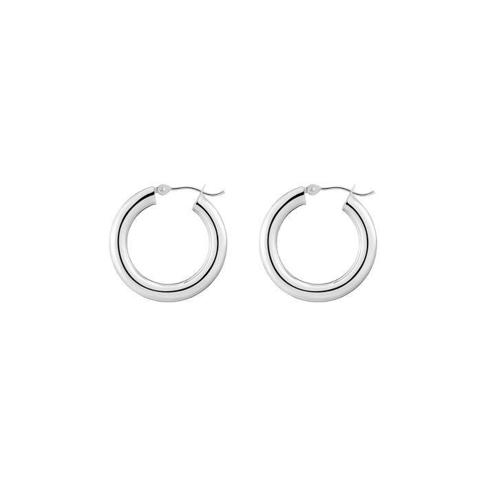 Gold Hoop Earrings - 4mm 14k White Gold Pair Single 25mm