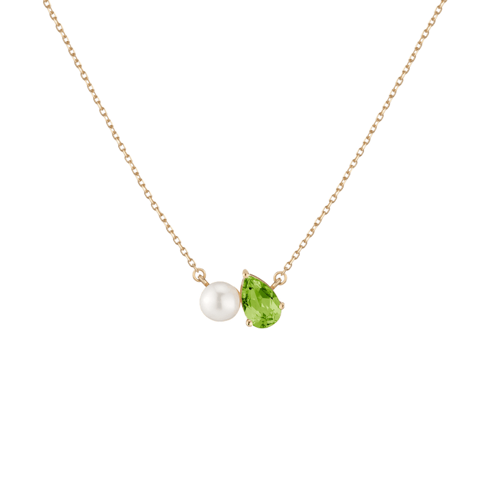 Pearl Toi et Moi Necklace Vermeil 14k 18k Yellow Gold Green Peridot