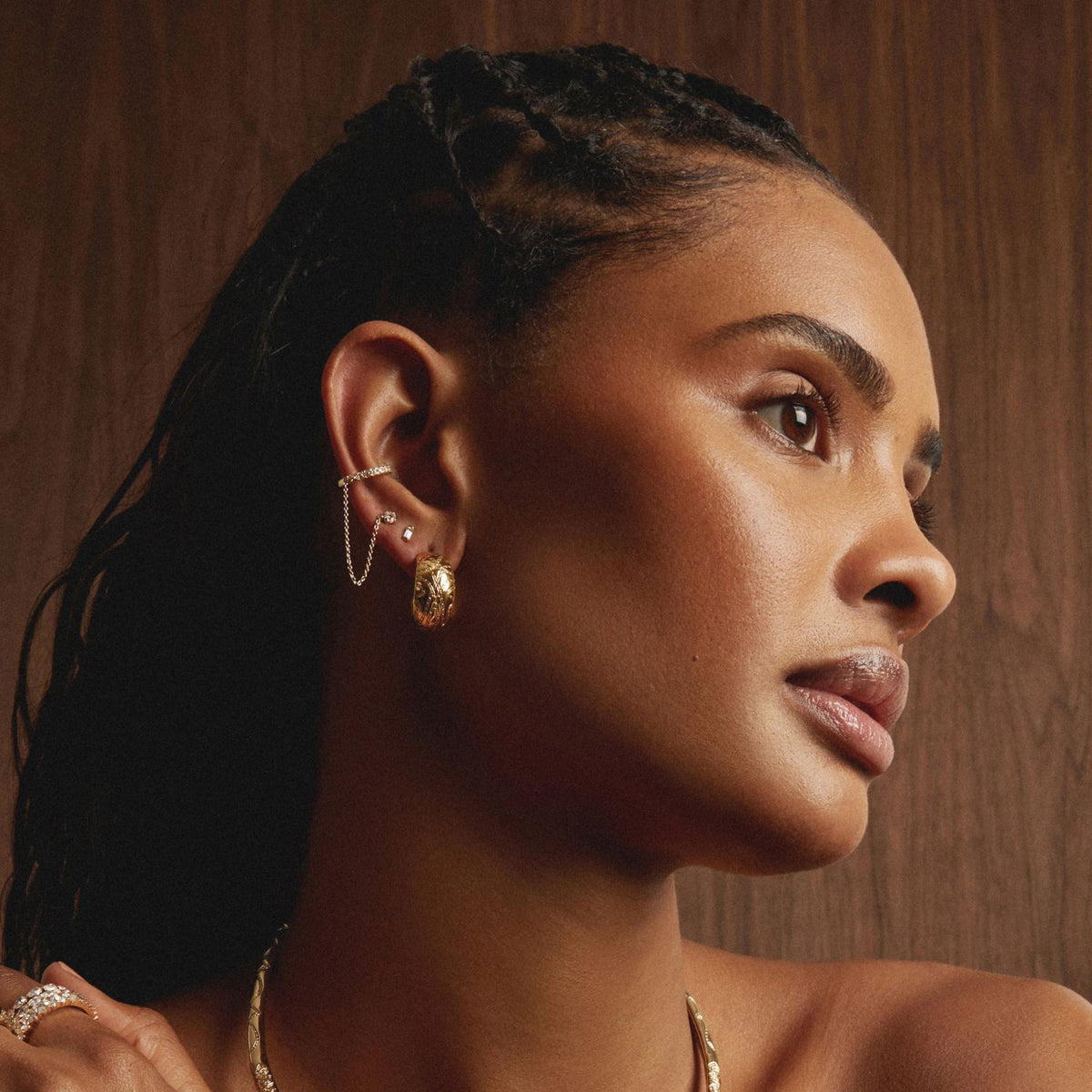 Aurate x Frye: Lab Grown White Sapphire Stud and Ear Cuff