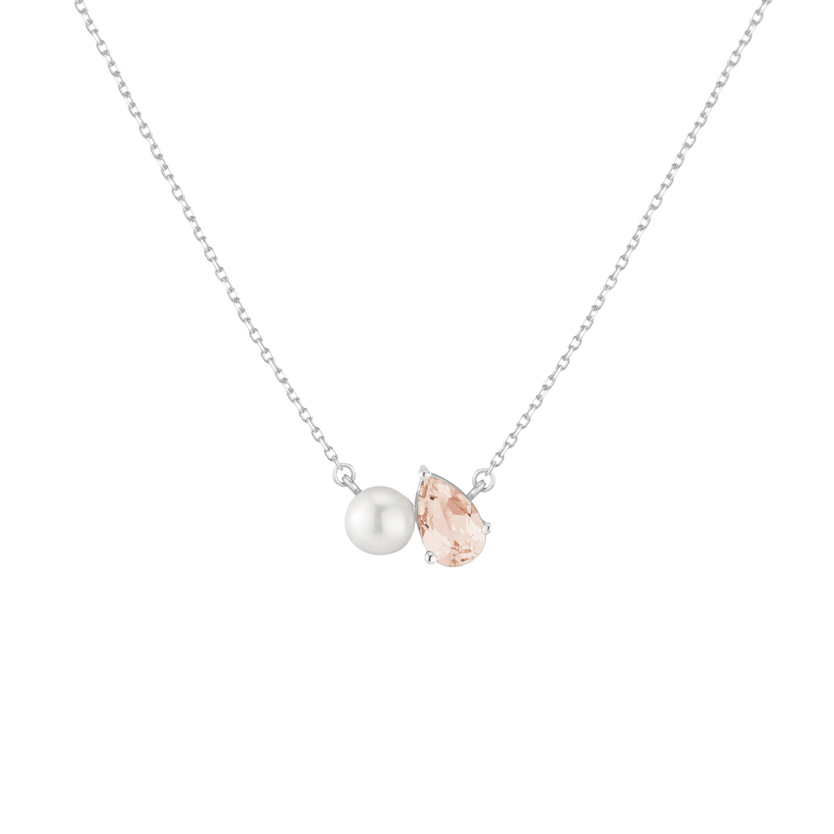 Pearl Toi et Moi Necklace Vermeil 14k 18k White Gold Pink Morganite